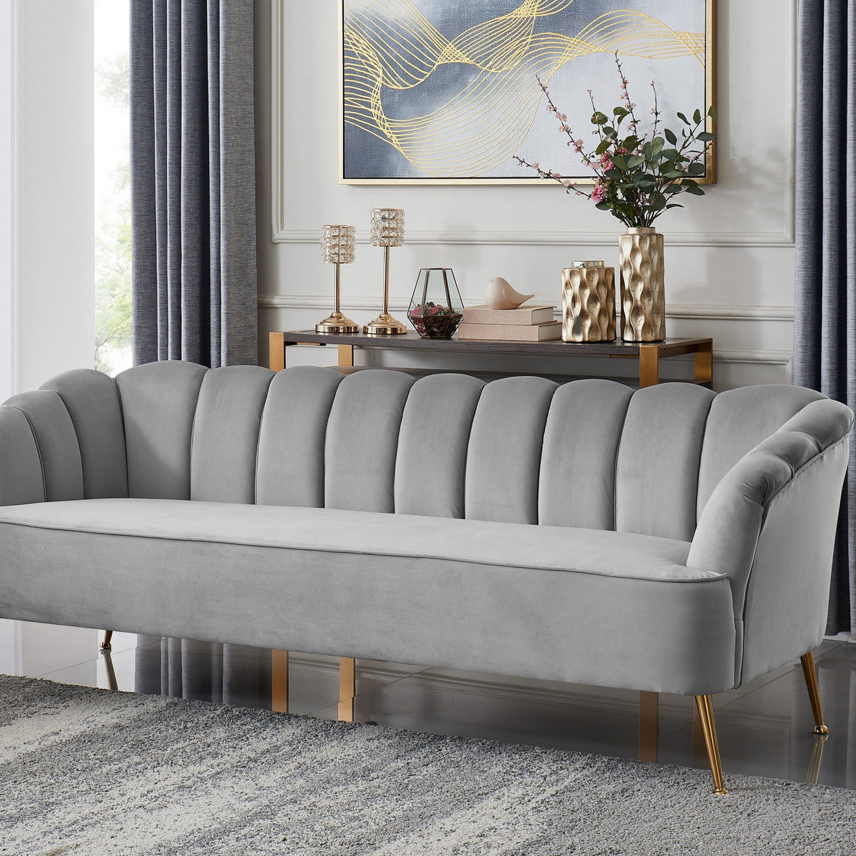 Iconic Home Alicia Tufted Velvet Sofa Grey