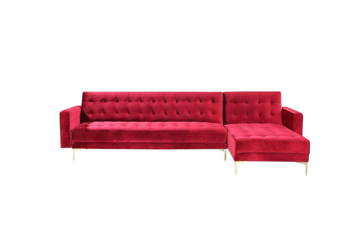 Iconic Home Amandal Right Facing Velvet Sectional Sofa Sleeper Bed 