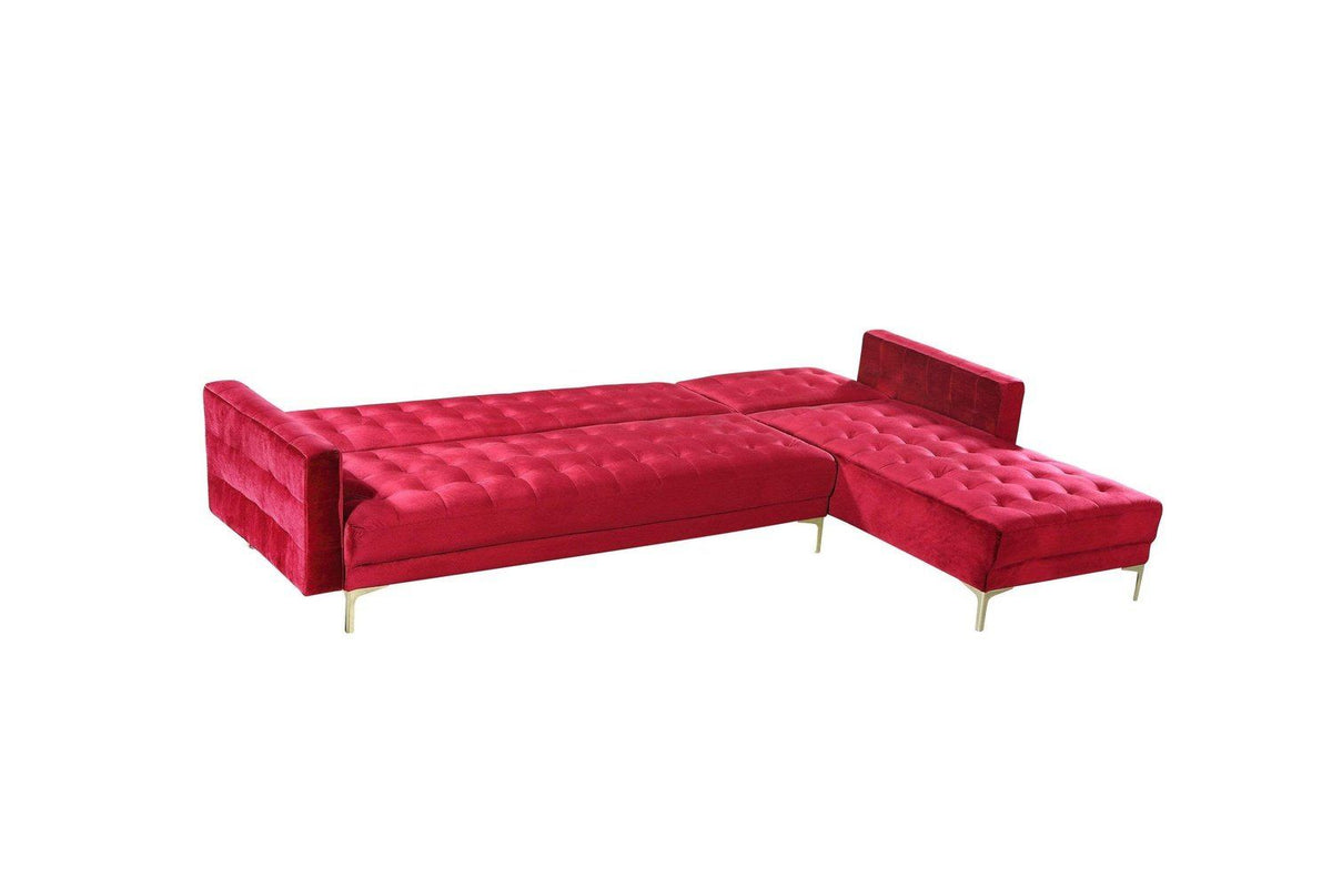 Iconic Home Amandal Right Facing Velvet Sectional Sofa Sleeper Bed 