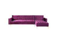 Iconic Home Amandal Right Facing Velvet Sectional Sofa Sleeper Bed 