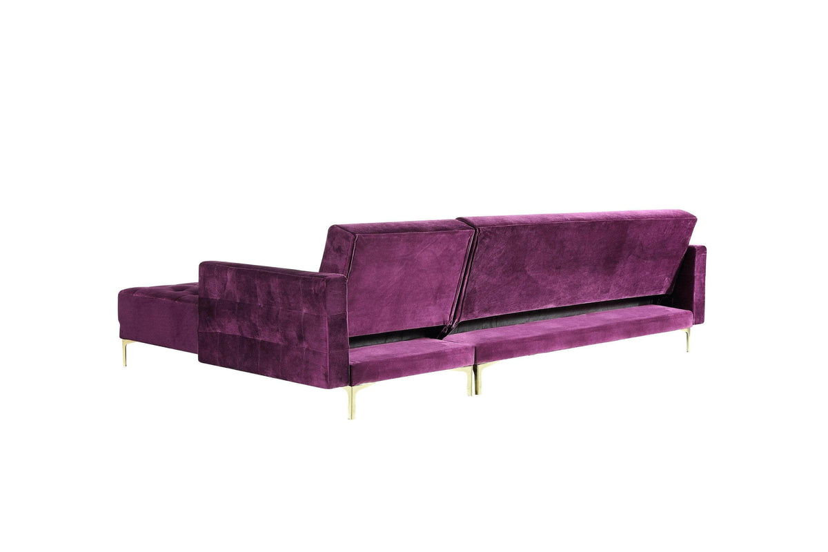 Iconic Home Amandal Right Facing Velvet Sectional Sofa Sleeper Bed 