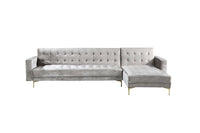 Iconic Home Amandal Right Facing Velvet Sectional Sofa Sleeper Bed 