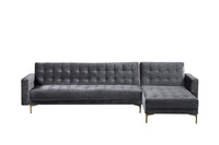 Iconic Home Amandal Right Facing Velvet Sectional Sofa Sleeper Bed 