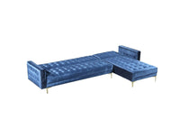 Iconic Home Amandal Right Facing Velvet Sectional Sofa Sleeper Bed 