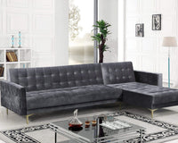 Iconic Home Amandal Right Facing Velvet Sectional Sofa Sleeper Bed Grey