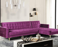 Iconic Home Amandal Right Facing Velvet Sectional Sofa Sleeper Bed Purple