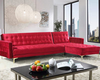 Iconic Home Amandal Right Facing Velvet Sectional Sofa Sleeper Bed Red