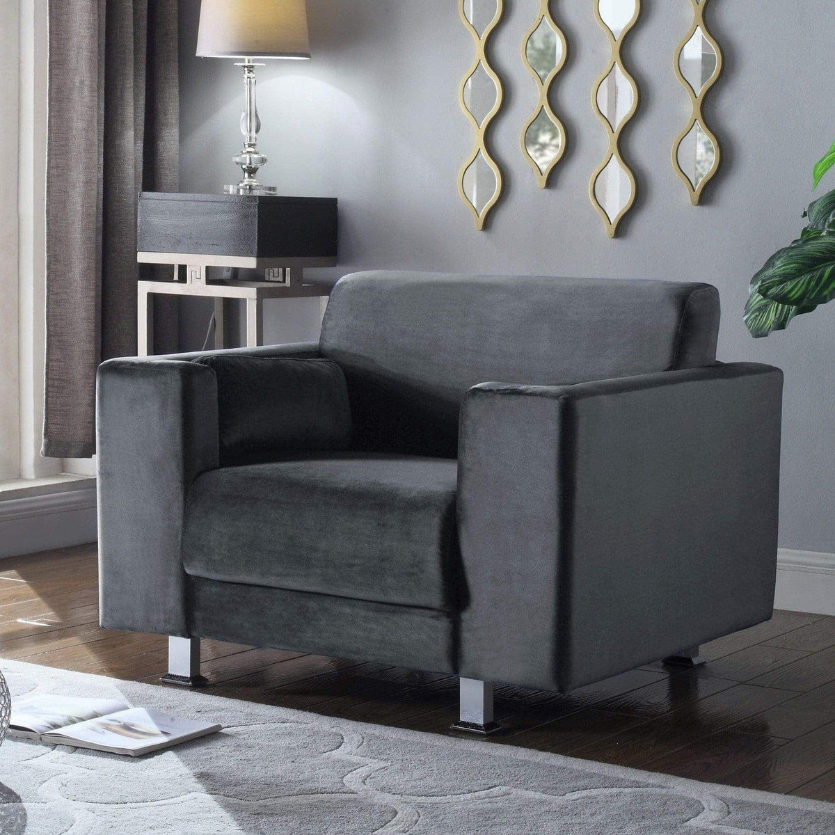 Iconic Home Amarillo Sleek Velvet Club Chair Grey