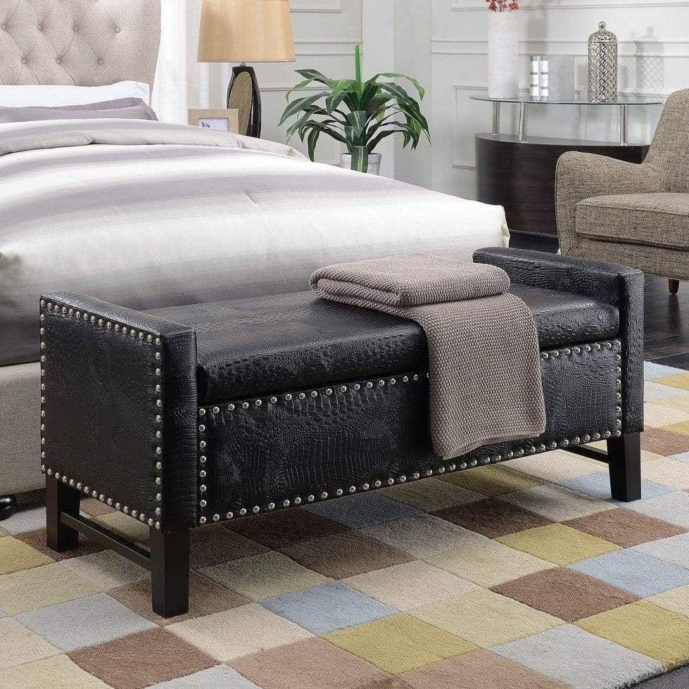 Iconic Home Archer Faux Leather Storage Bench Black