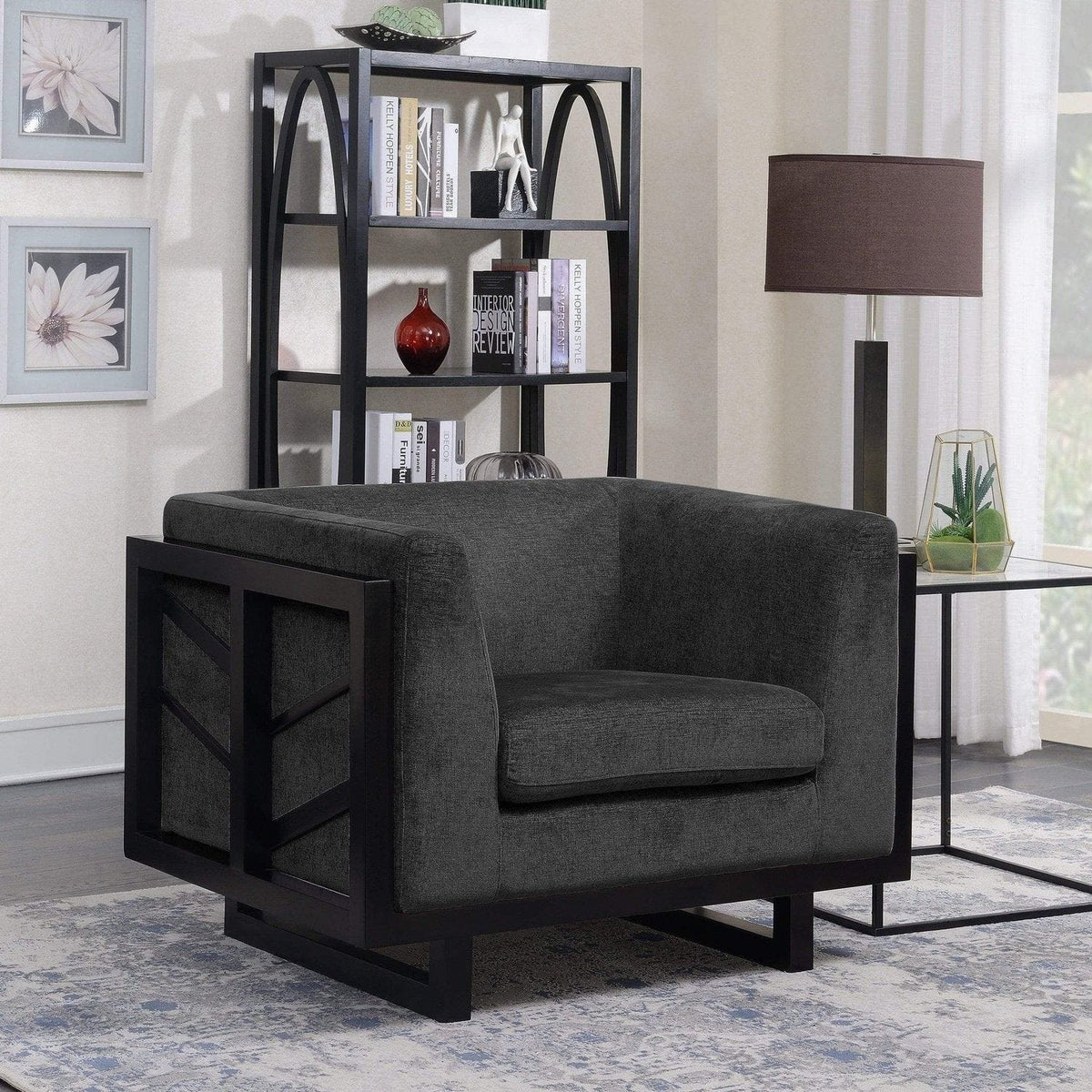 Iconic Home Arianna Linen Textured Accent Club Chair Black