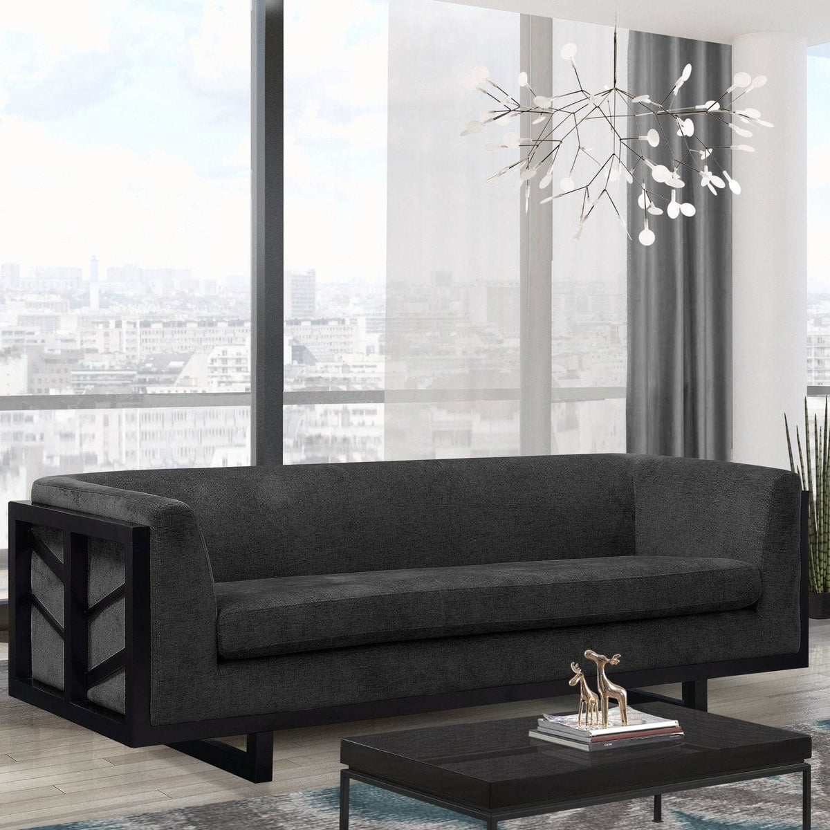 Iconic Home Arianna Linen Textured Sofa Black