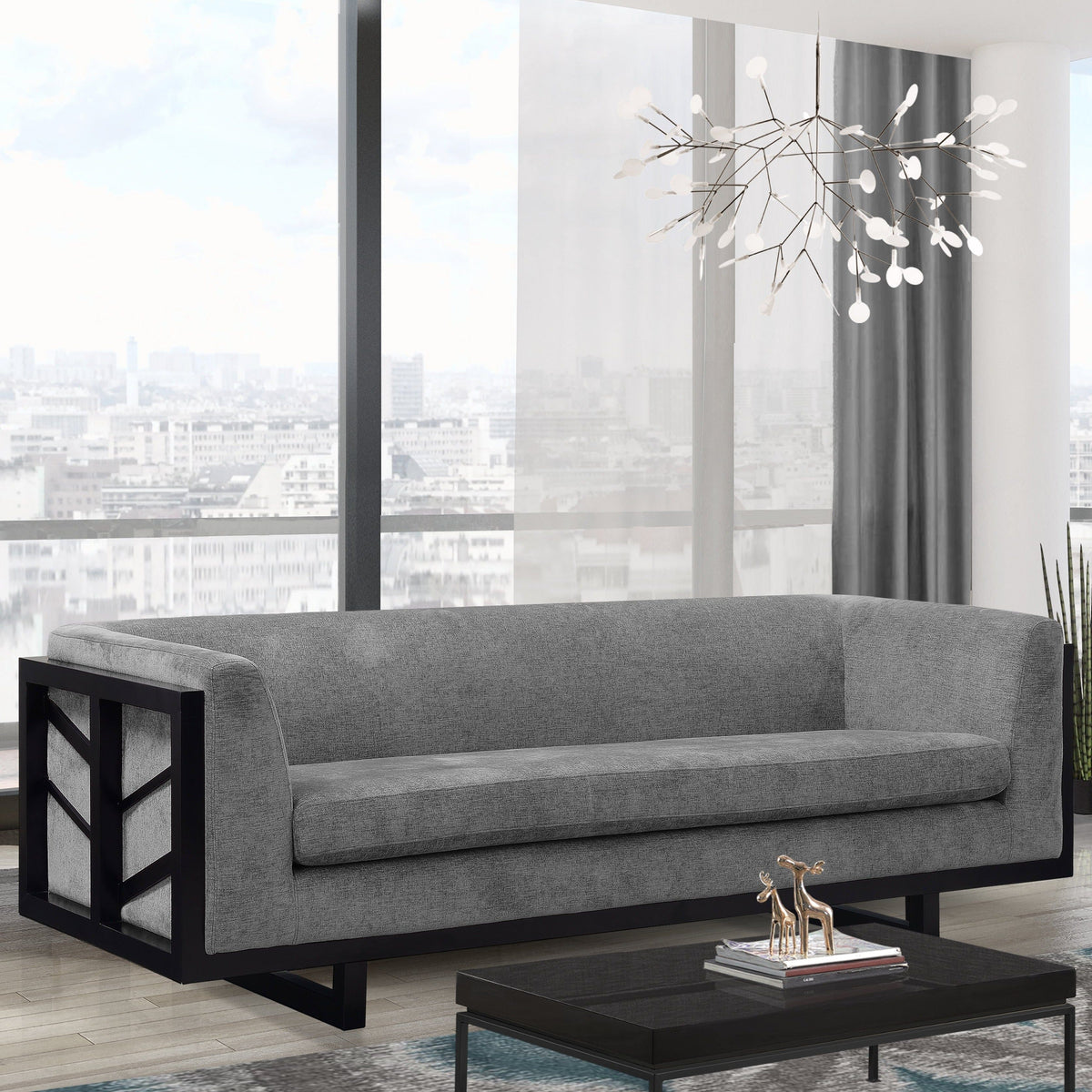 Iconic Home Arianna Linen Textured Sofa Grey