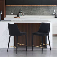 Iconic Home Arwen Faux Leather Counter Stool Chair Gold Footrest Black