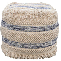 Iconic Home Aya Cotton Wool Square Ottoman Pouf 