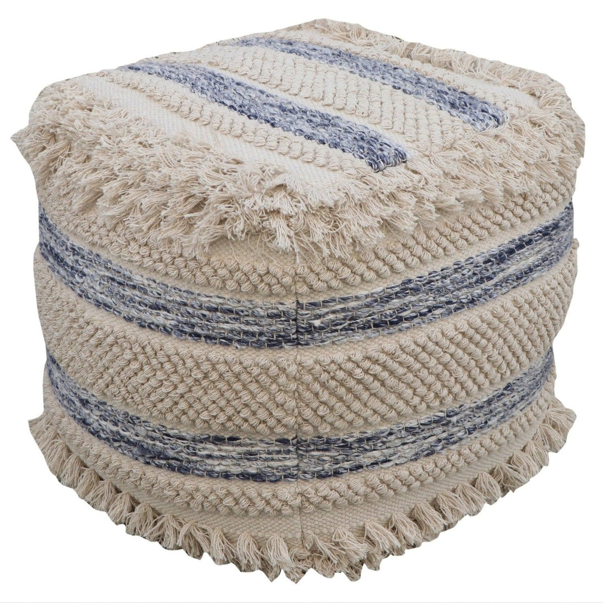 Iconic Home Aya Cotton Wool Square Ottoman Pouf 