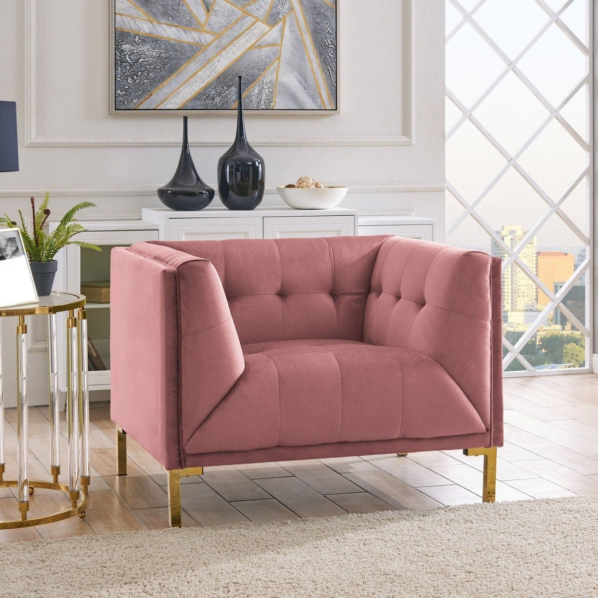 Iconic Home Azalea Velvet Club Chair Blush