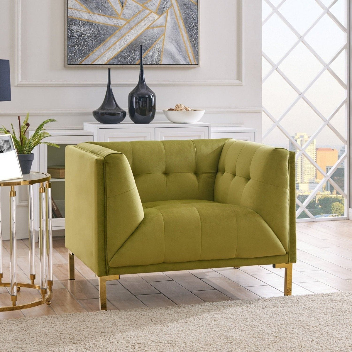 Iconic Home Azalea Velvet Club Chair Olive