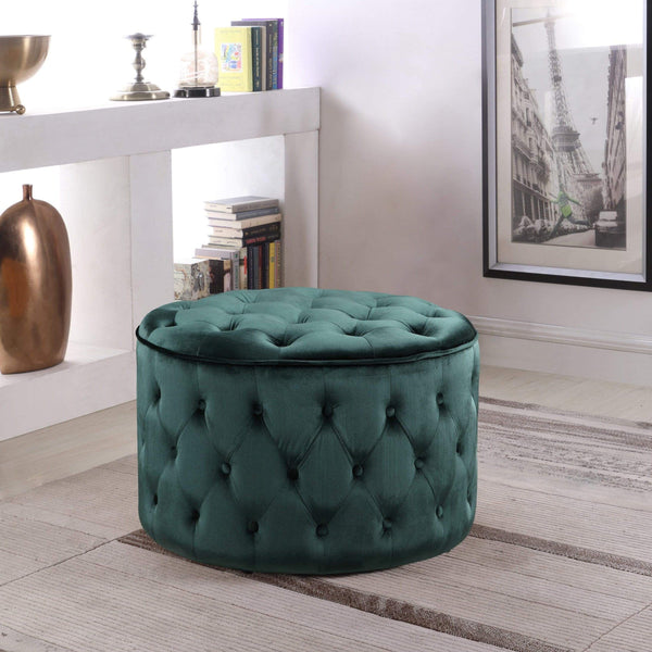 Iconic Home Batya Tufted Velvet Round Ottoman Pouf Green