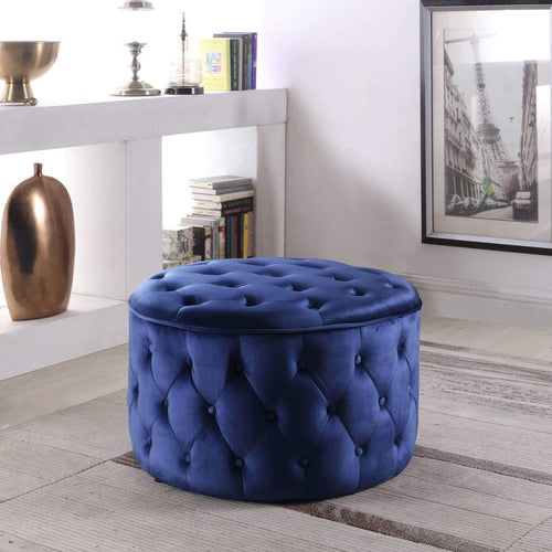 Iconic Home Batya Tufted Velvet Round Ottoman Pouf Navy
