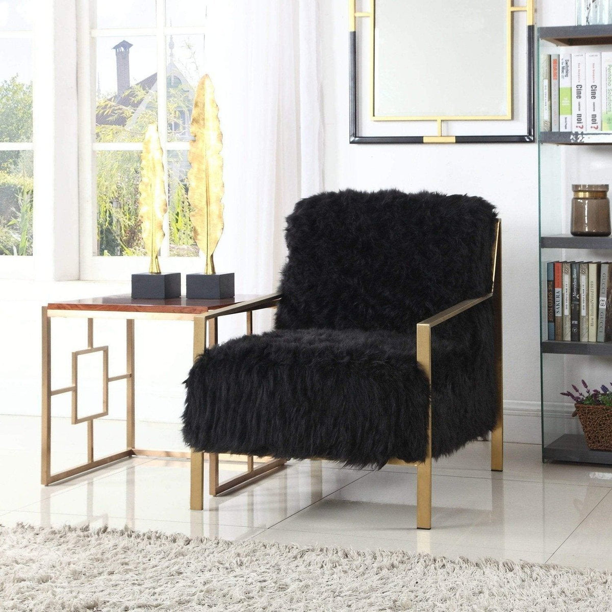 Iconic Home Bayla Faux Fur Accent Club Chair Black