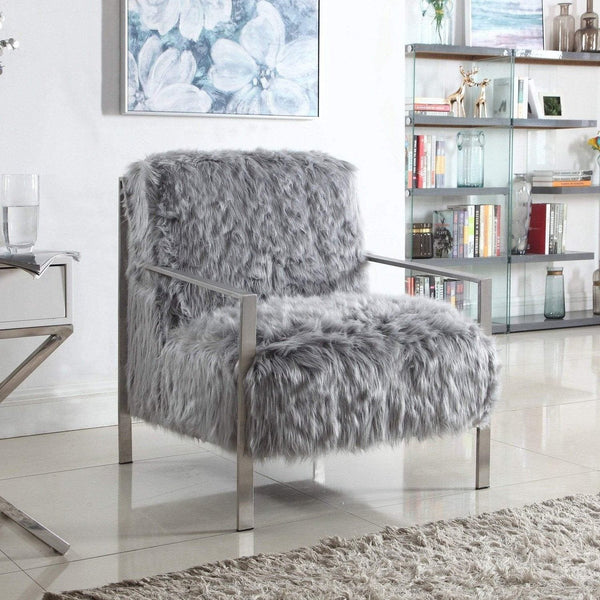 Iconic Home Bayla Faux Fur Accent Club Chair Grey