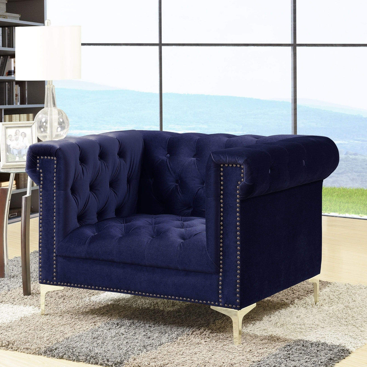Iconic Home Bea Tufted Velvet Club Chair Navy