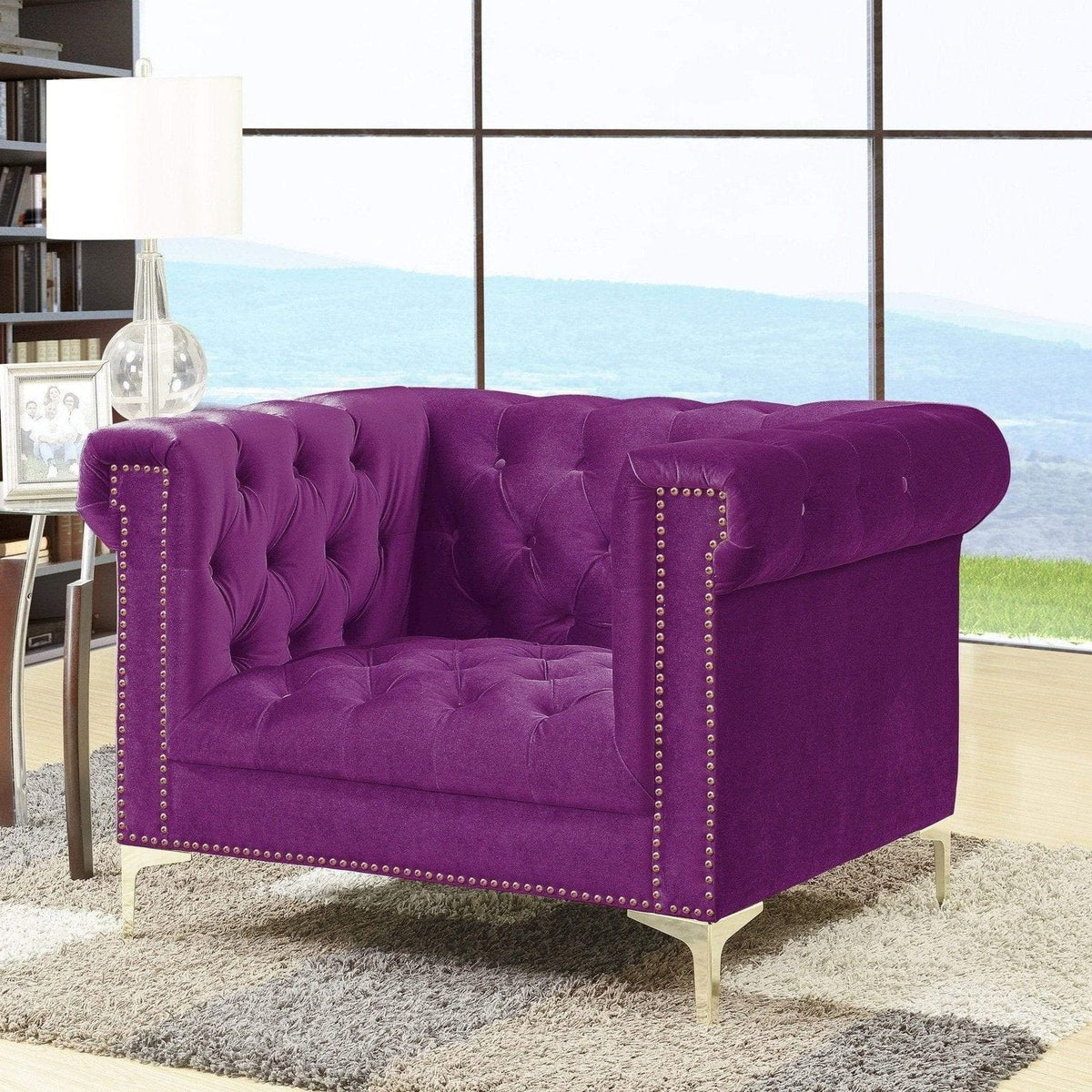 Iconic Home Bea Tufted Velvet Club Chair Purple