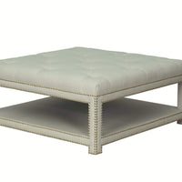 Iconic Home Bina Tufted Linen Coffee Table Ottoman 