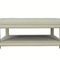 Iconic Home Bina Tufted Linen Coffee Table Ottoman 