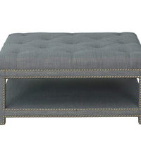 Iconic Home Bina Tufted Linen Coffee Table Ottoman 