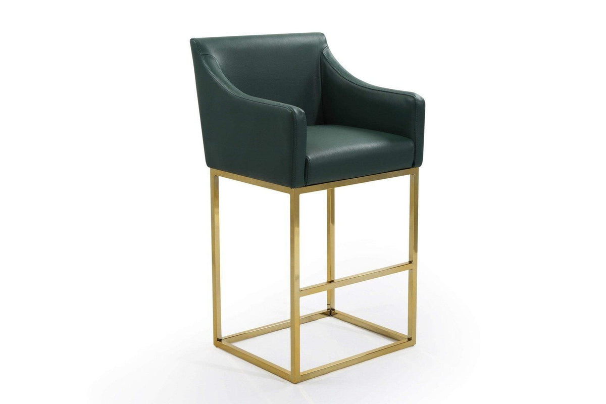 Iconic Home Bluebell Faux Leather Bar Stool Chair Gold Base 