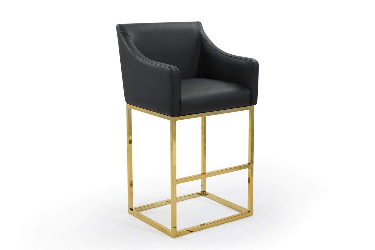 Iconic Home Bluebell Faux Leather Bar Stool Chair Gold Base 