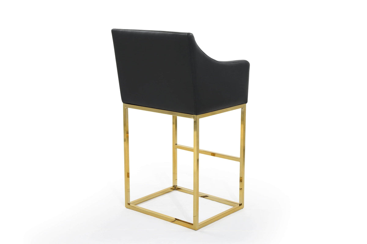 Iconic Home Bluebell Faux Leather Bar Stool Chair Gold Base 