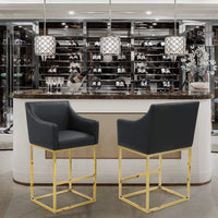 Iconic Home Bluebell Faux Leather Bar Stool Chair Gold Base Black