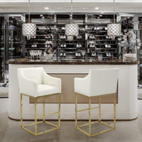 Iconic Home Bluebell Faux Leather Bar Stool Chair Gold Base Cream