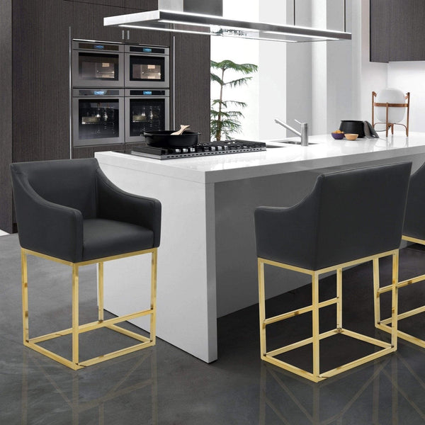 Iconic Home Bluebell Faux Leather Counter Stool Chair Gold Base Black