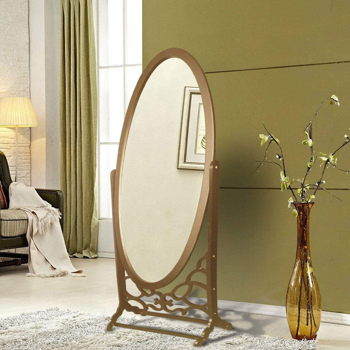 Iconic Home Bowery Oval Cheval Mirror Gold