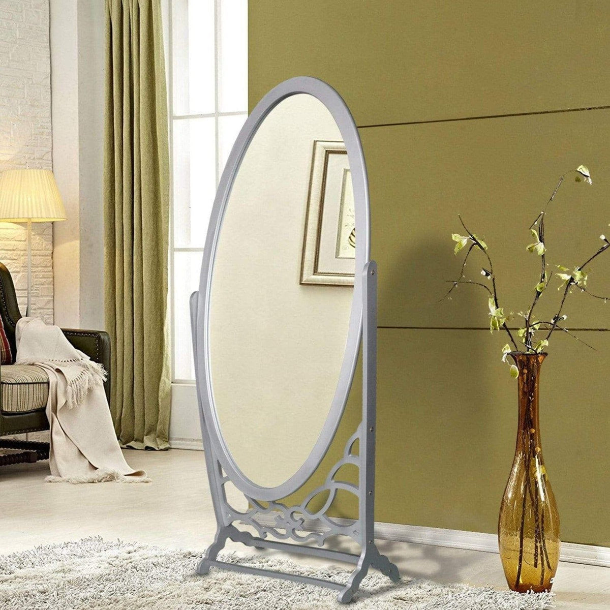 Iconic Home Bowery Oval Cheval Mirror Silver