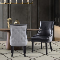 Iconic Home Brando Faux Leather Linen Dining Chair Set of 2 Black