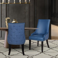 Iconic Home Brando Faux Leather Linen Dining Chair Set of 2 Navy