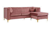 Iconic Home Brasilia Modular Chaise Velvet Sectional Sofa With Gold Legs 