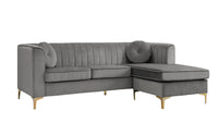 Iconic Home Brasilia Modular Chaise Velvet Sectional Sofa With Gold Legs 