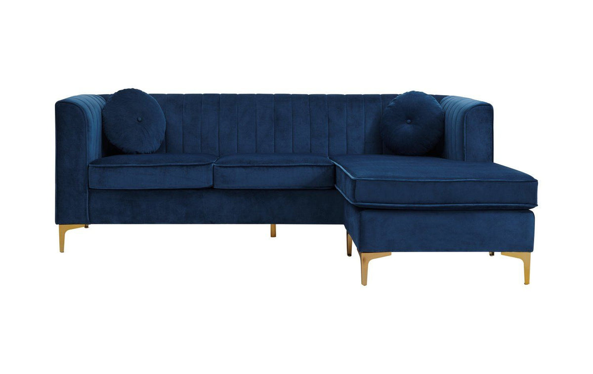 Iconic Home Brasilia Modular Chaise Velvet Sectional Sofa With Gold Legs 