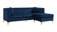 Iconic Home Brasilia Modular Chaise Velvet Sectional Sofa With Gold Legs 