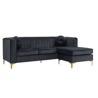 Iconic Home Brasilia Modular Chaise Velvet Sectional Sofa With Gold Legs 