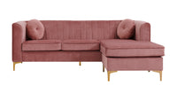 Iconic Home Brasilia Modular Chaise Velvet Sectional Sofa With Gold Legs 