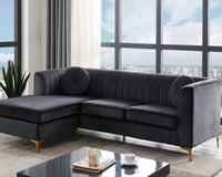 Iconic Home Brasilia Modular Chaise Velvet Sectional Sofa With Gold Legs Black