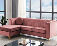 Iconic Home Brasilia Modular Chaise Velvet Sectional Sofa With Gold Legs Blush