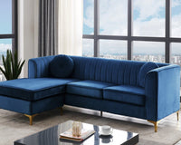 Iconic Home Brasilia Modular Chaise Velvet Sectional Sofa With Gold Legs Navy