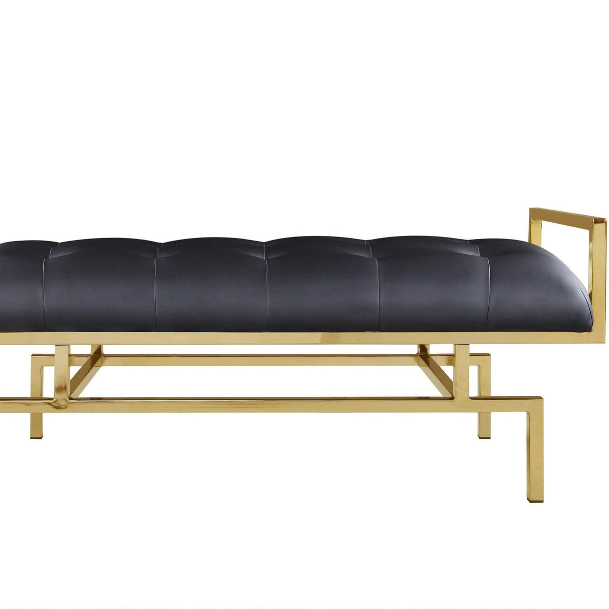 Iconic Home Bruno Tufted Faux Leather Bench Gold Metal Frame 